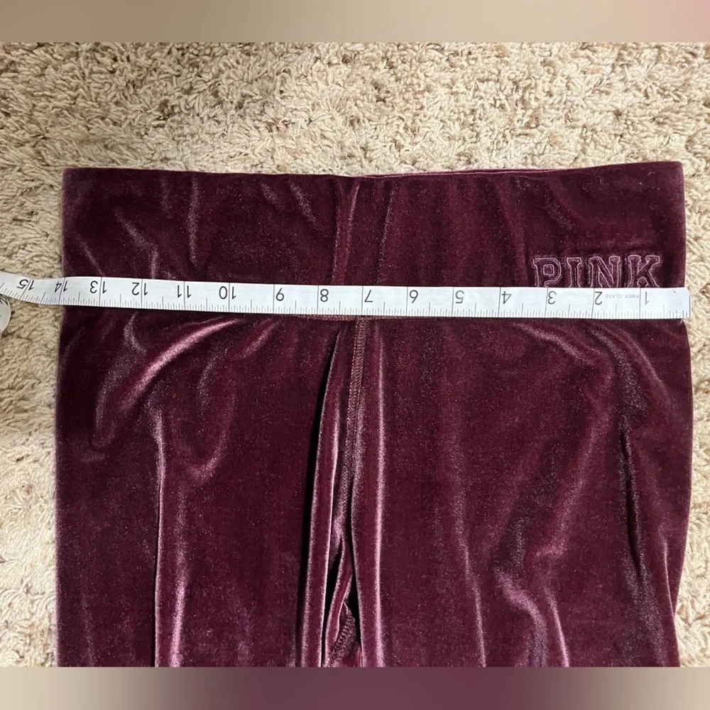 Victorias Secret PINK dark mauve crushed Velvet Velour Logo Leggings size M - Picture 3 of 6